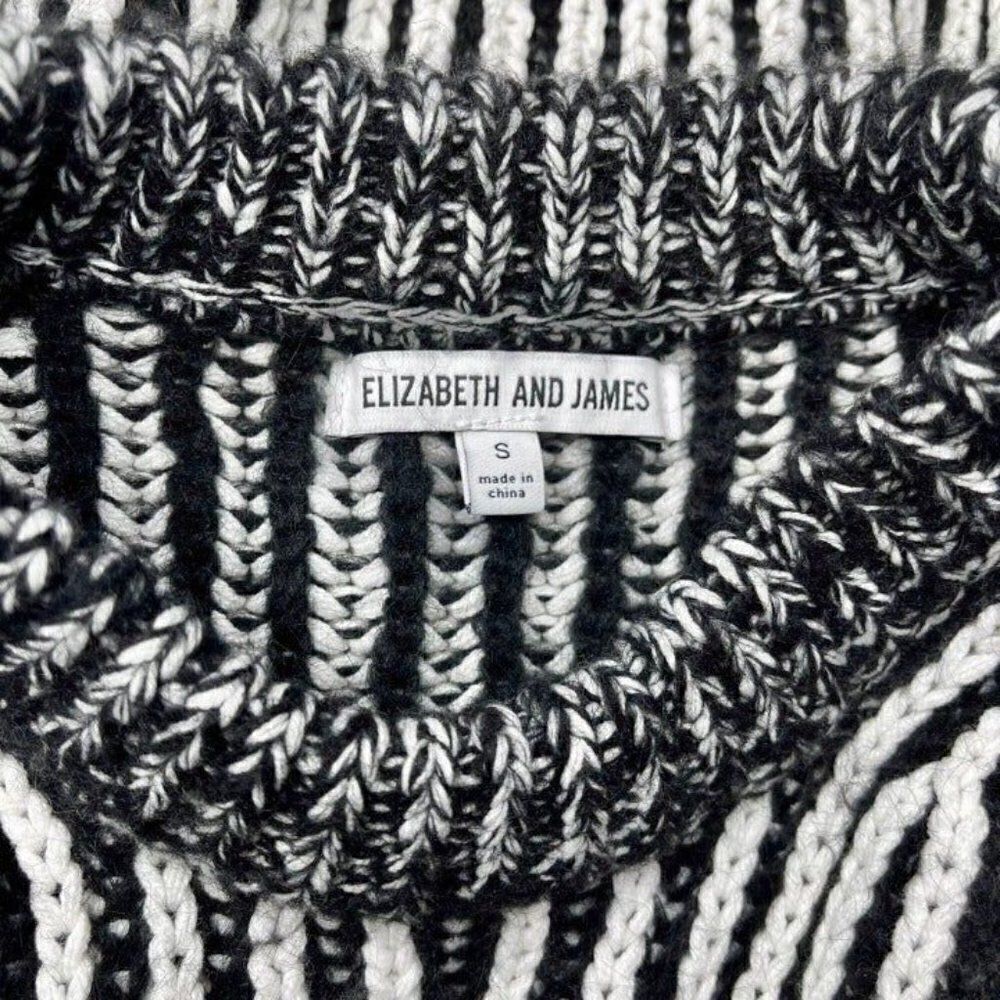 Elizabeth & James Striped Chunky Knit Crewneck Sweater Black White Small - Picture 10 of 11